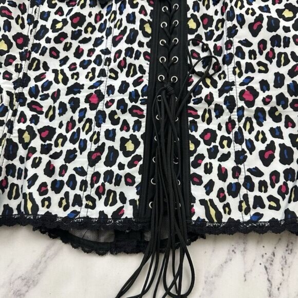 Fredericks Of Hollywood Corset Top Size 38 White Black Leopard Animal Print Lace - Picture 7 of 9